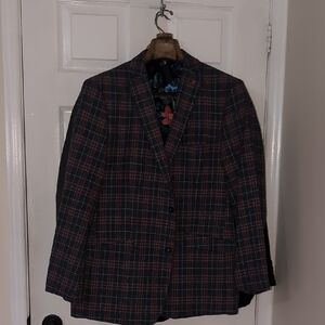Men's Plaid Blazer - Navy and Burgundy